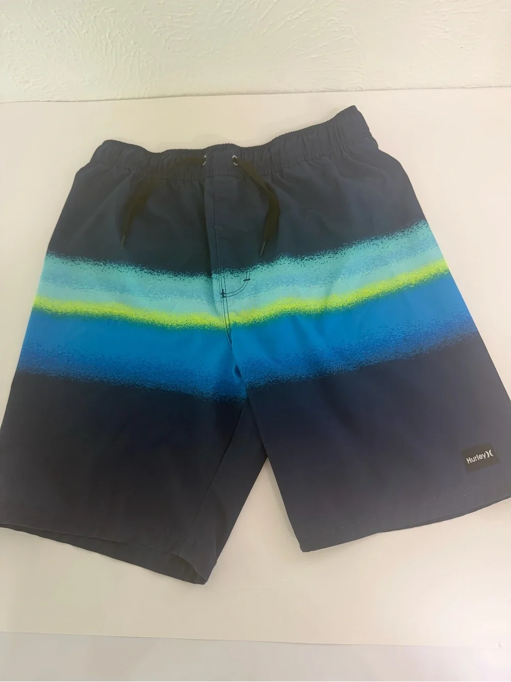 Hurley Boy Navy Swim Board Shorts with Blue and Lime Stripe